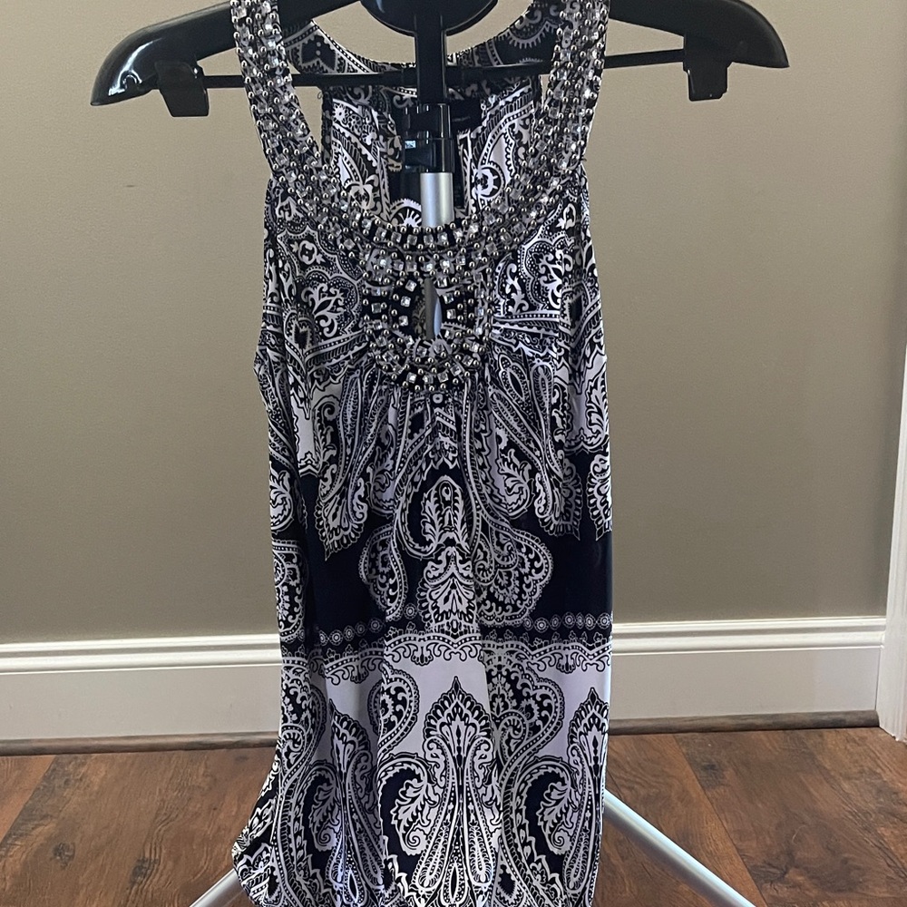 INC International Concepts Black and White Patterned Tank
